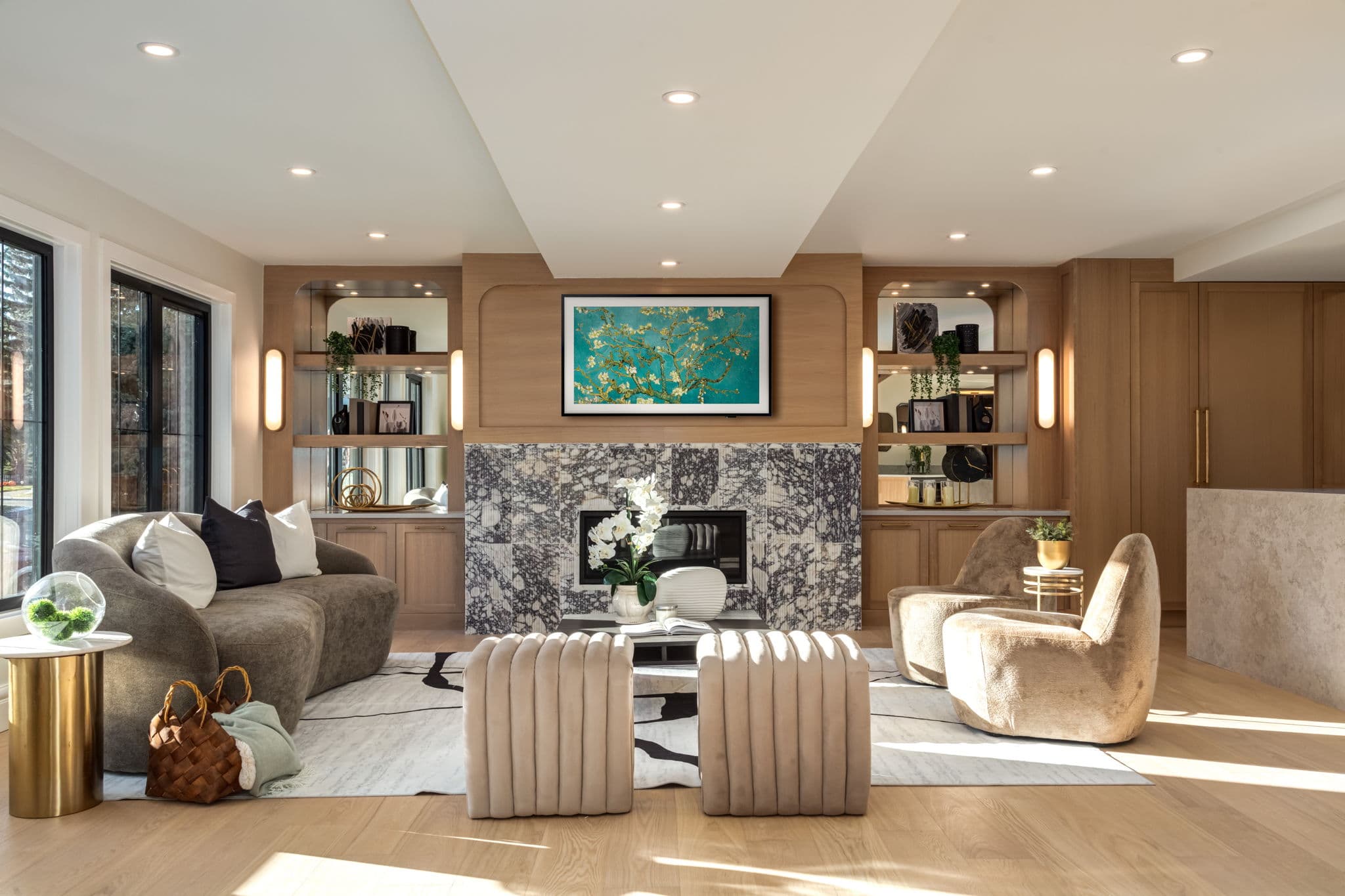 Living and dining area with custom millwork and layered finishes from a completed Platinum Build Homes project in Calgary.